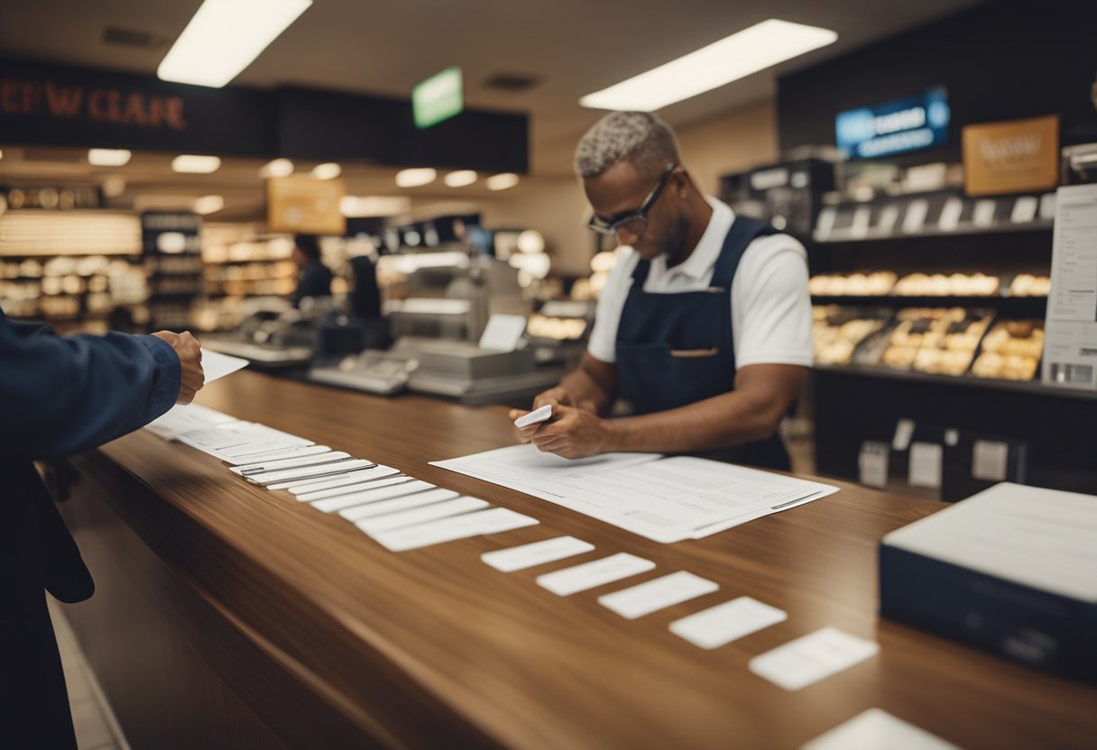 Um cliente preenchendo um formulário no balcão de uma loja Havan para solicitar um limite inicial de cartão de crédito