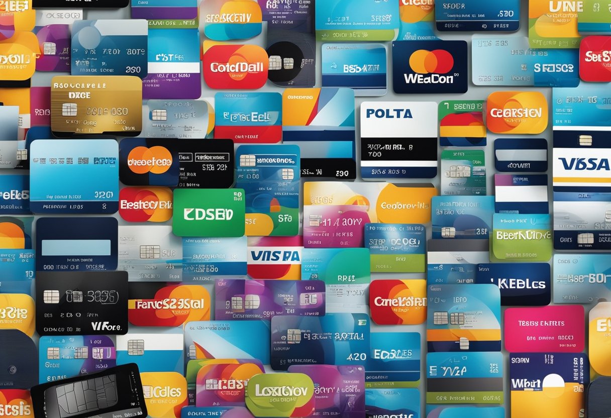 Um cartão de crédito Ponto Frio colorido cercado por eletrodomésticos e artigos para o lar