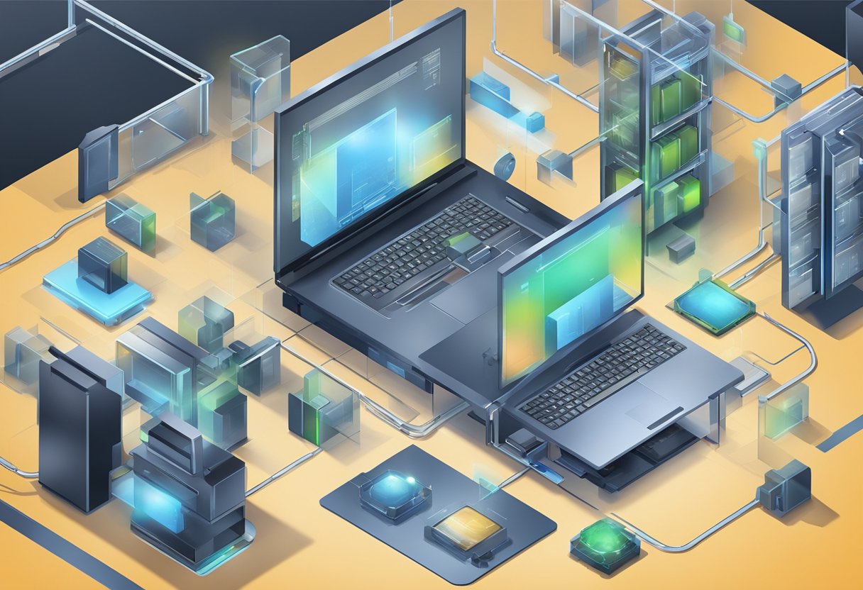 Um dispositivo de alta tecnologia removendo recursos de um ambiente virtual