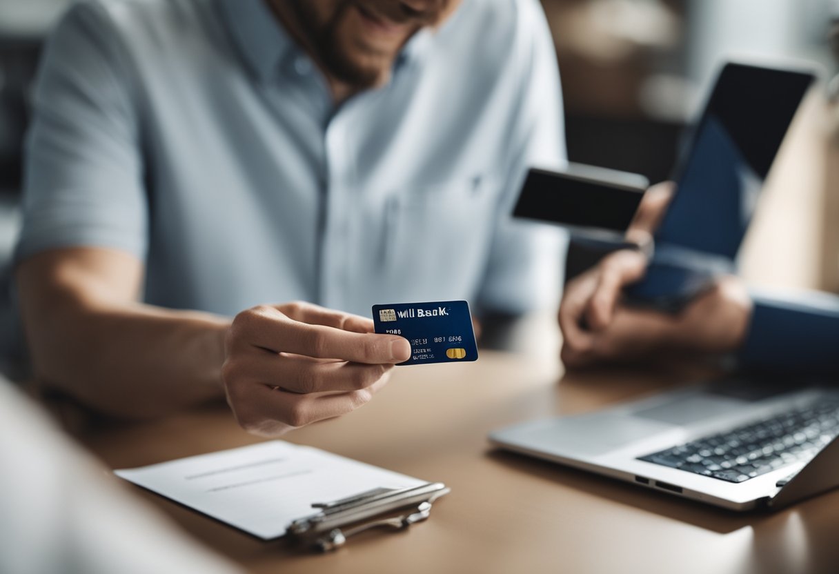 Uma pessoa recebendo um cartão de crédito do Will Bank com um limite inicial designado