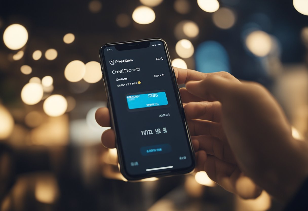 Uma pessoa usando um aplicativo móvel para verificar o limite de crédito inicial em um novo cartão de crédito Extra