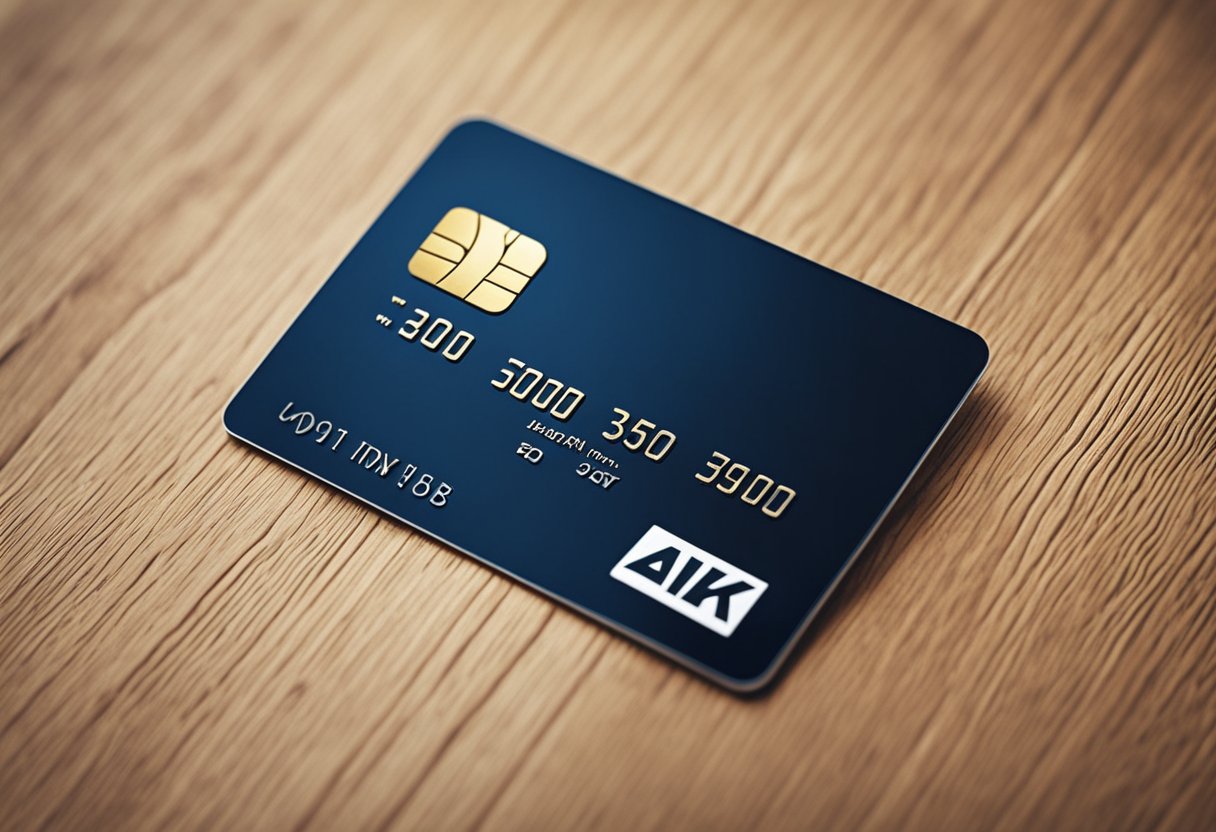 Um cartão de crédito com o logo da Next está sobre uma mesa, com um sinal de limite mínimo ao lado.