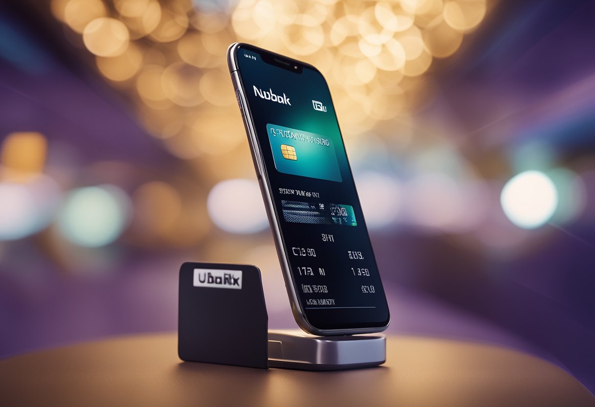 Um smartphone exibindo o link de pagamento do cartão de crédito Nubank, com um ícone de cadeado seguro e um processo de pagamento sem interrupções