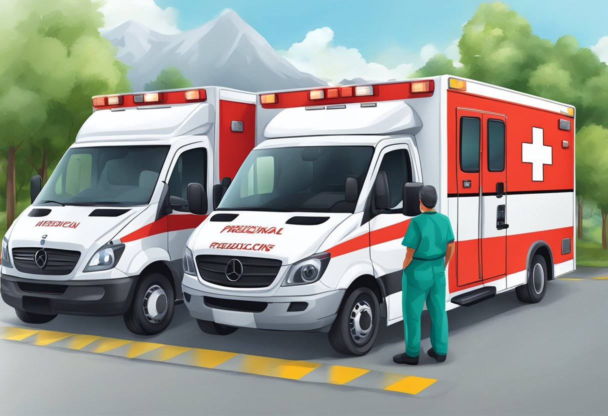 Uma equipe médica e serviços de treinamento de ambulância