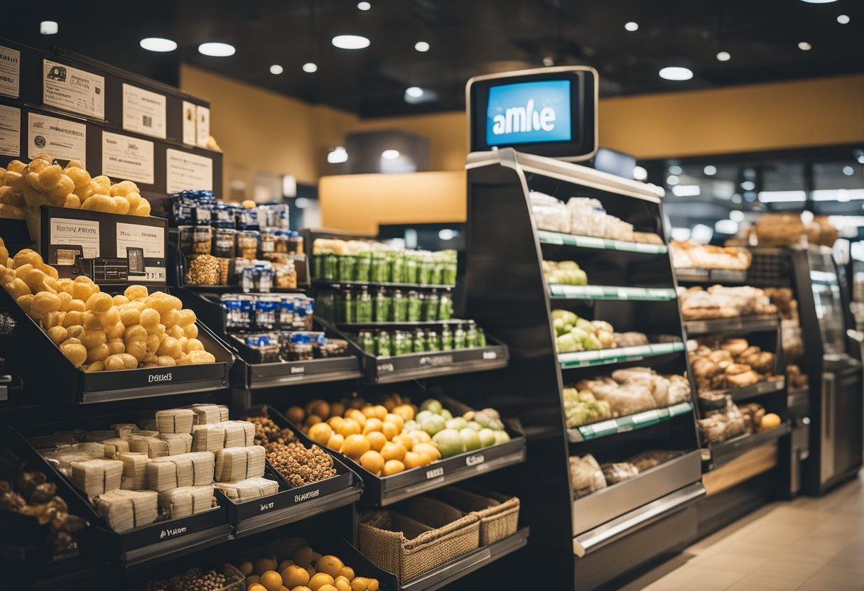 Uma variedade de lojas que aceitam pagamentos Ame, incluindo eletrônicos, roupas e alimentos.