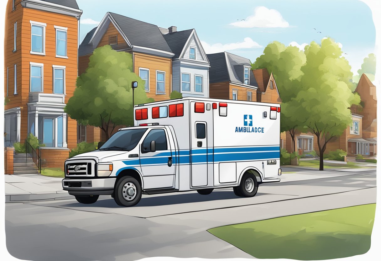 Uma ambulância estacionada do lado de fora de uma variedade diversificada de ambientes: ruas da cidade, estradas rurais e bairros suburbanos.