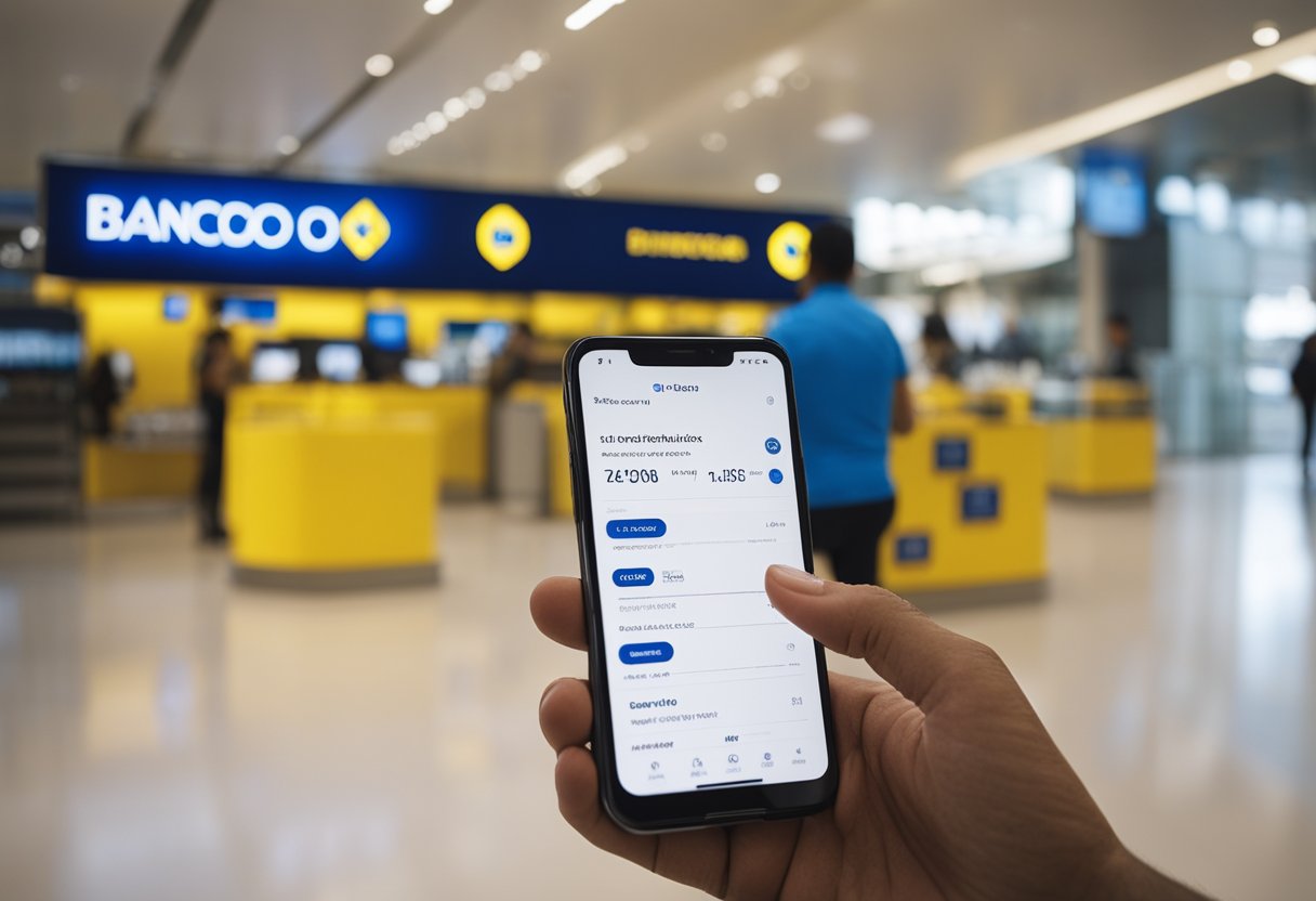 Uma pessoa usando um smartphone para procurar lojas parceiras do Banco do Brasil que aceitam compras no crédito