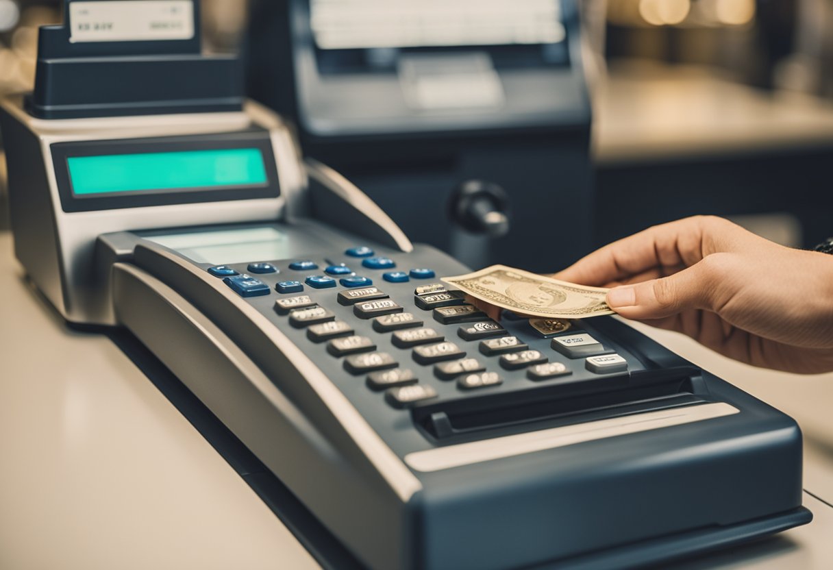 Um caixa de loteria deposita dinheiro nas contas de outros bancos