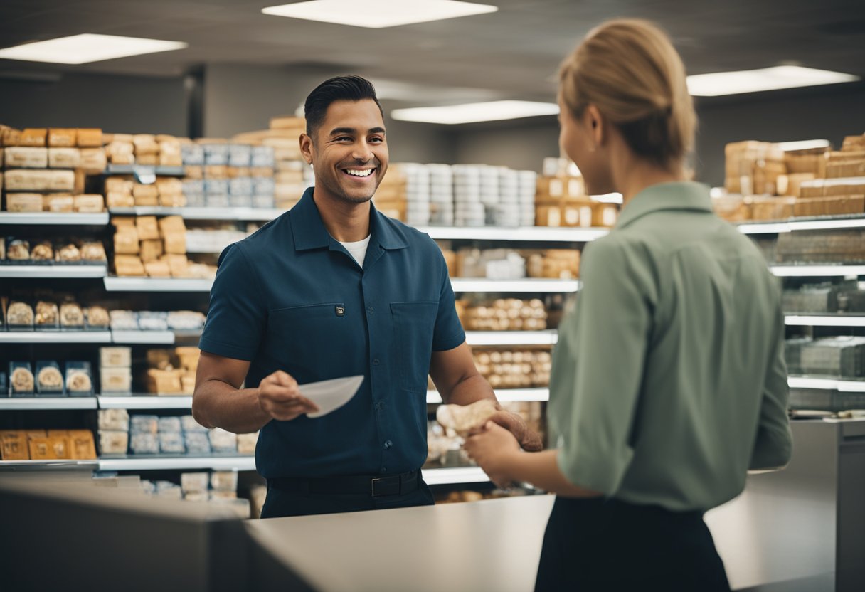 Funcionário da lotérica aceitando um boleto vencido de um cliente