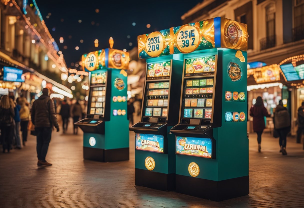 Quiosques de loteria abrem no feriado de Carnaval 2025, com decorações coloridas e atmosfera festiva