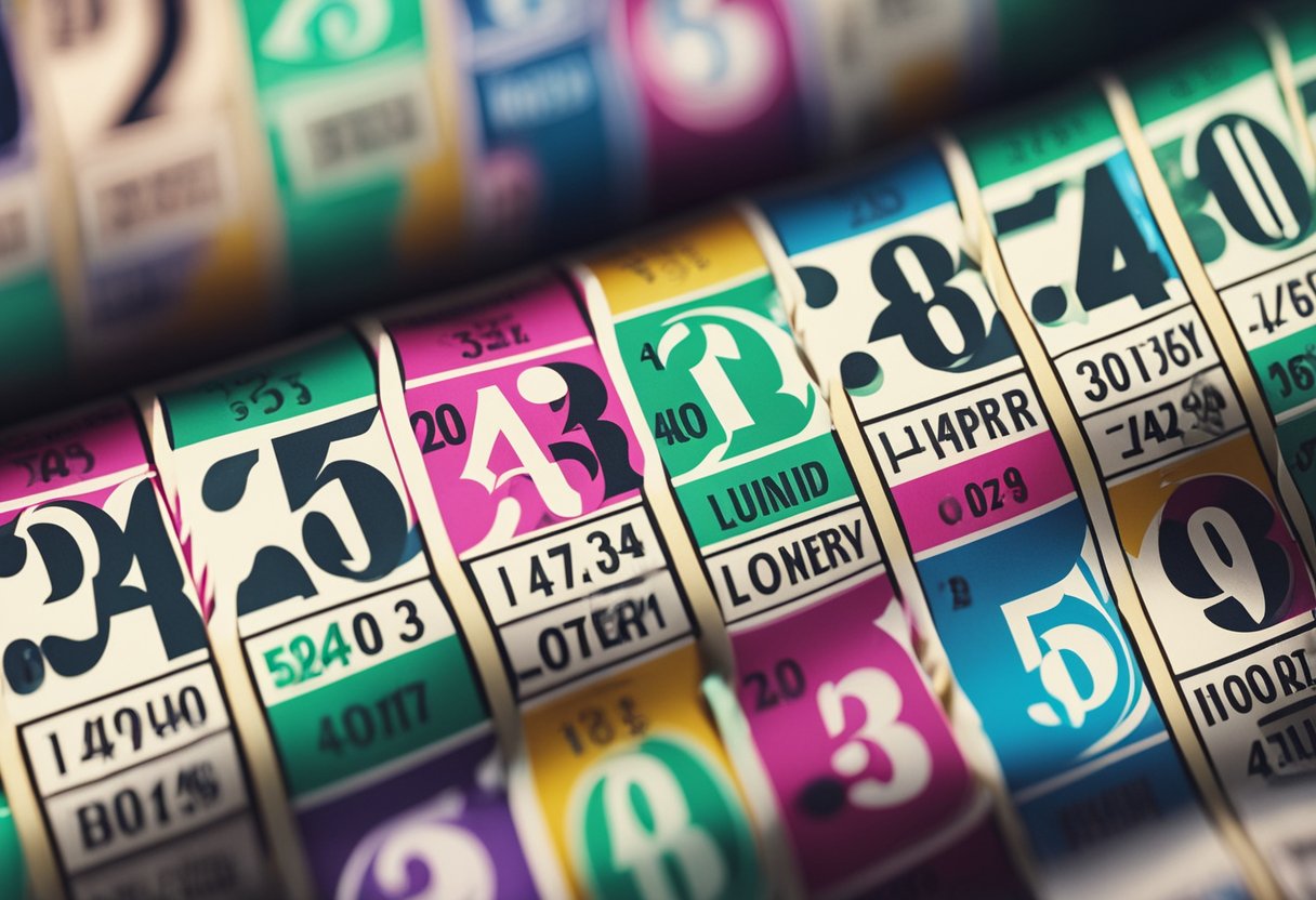 Um bilhete de loteria colorido com um número vencedor sendo revelado