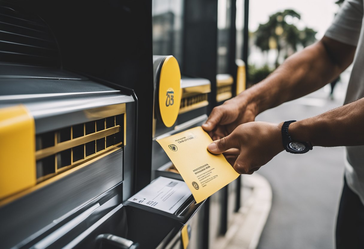Uma pessoa coloca uma carta em uma caixa de correio do Banco do Brasil