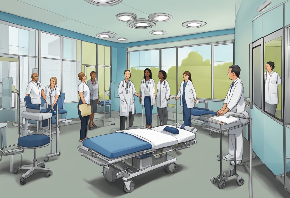 Uma sessão de treinamento profissional para transportar pacientes para consultas