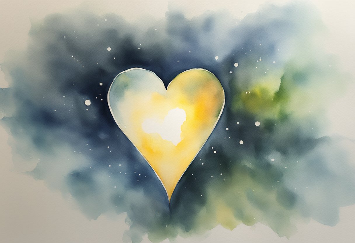 A bright, glowing light shining down on a darkened heart, illuminating and transforming it from within