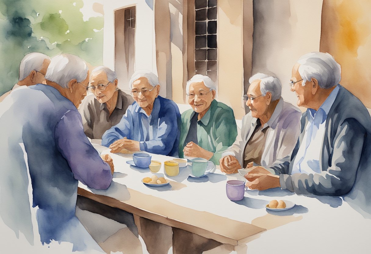 A group of elders gathered around a table, discussing and making decisions together