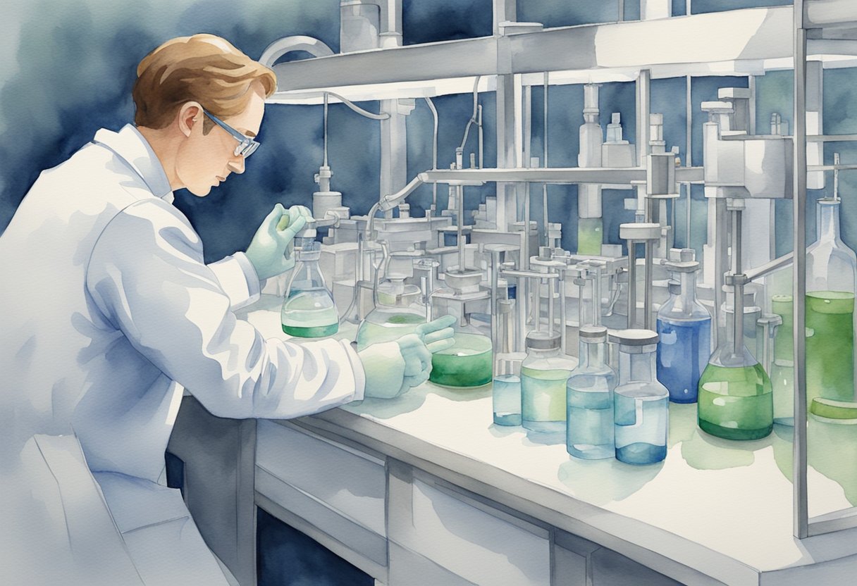 A researcher carefully examining medical technology and research ethics in a laboratory setting