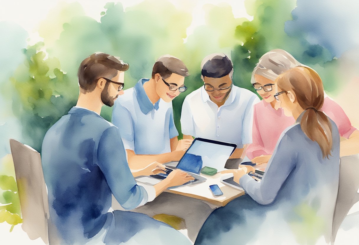 A group of Christians using technology to help others in various ways, such as providing online counseling, creating educational resources, and organizing charity events