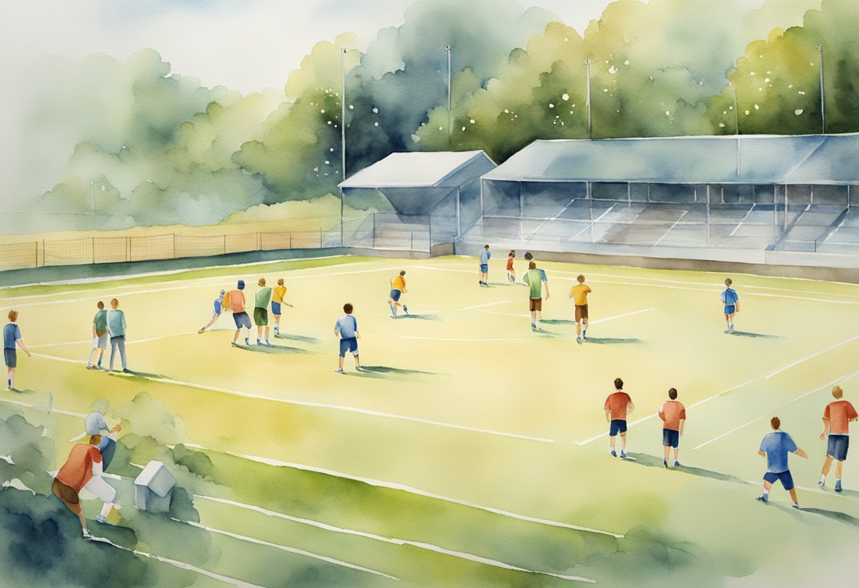 A sports field with players showing fair play and respect for the rules