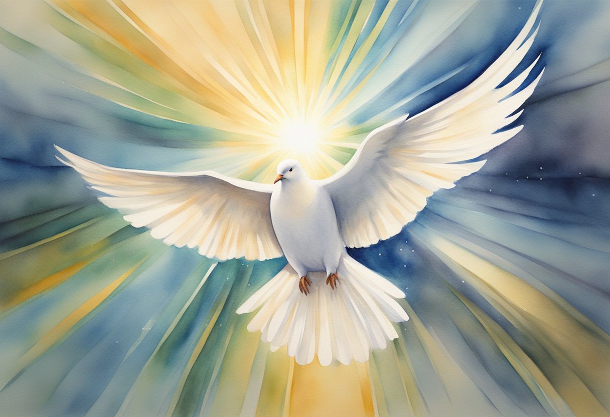 A dove surrounded by glowing rays, symbolizing the Holy Spirit's presence and the gifts of the Pentecostal theology