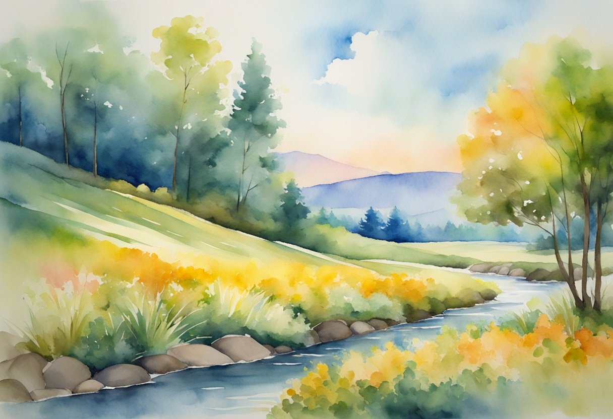 A serene landscape with vibrant colors, depicting the beauty of nature and the divine presence in creation