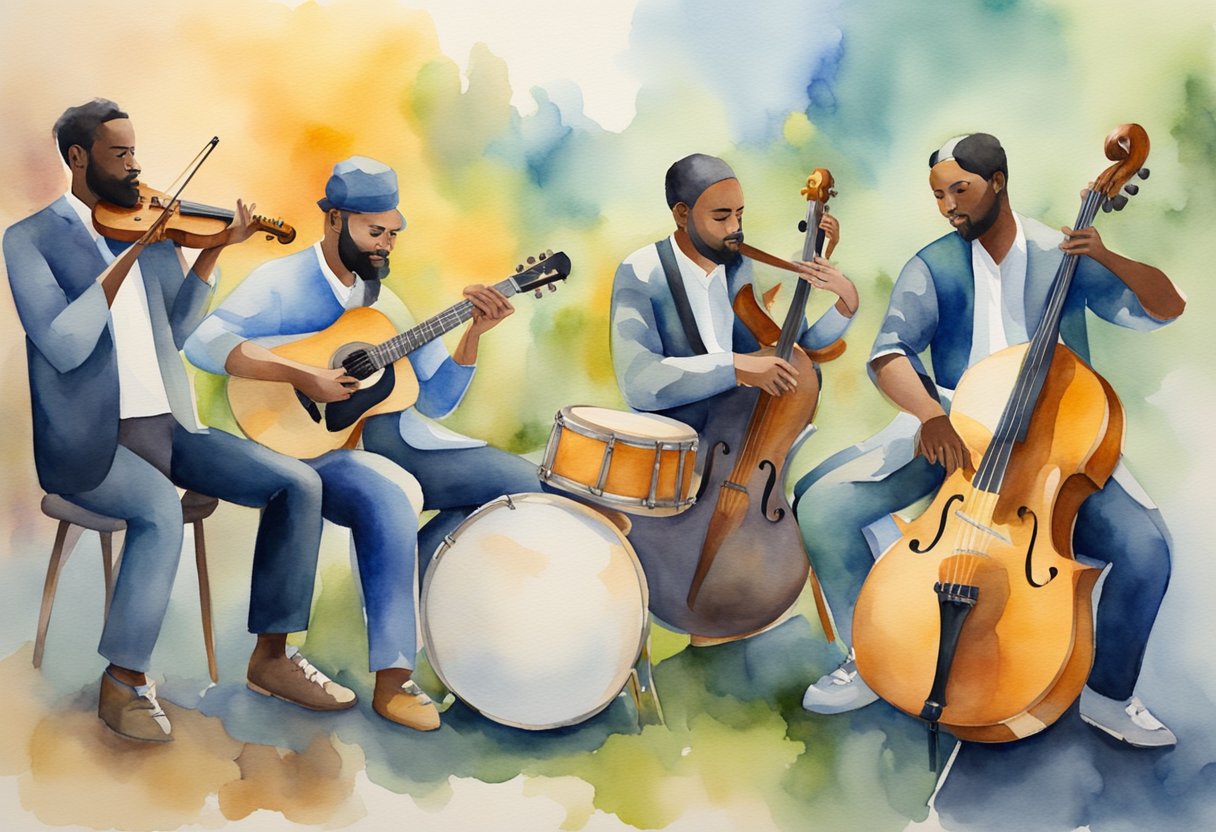 A group of musicians perform a variety of Christian music, transitioning from ancient chants to modern contemporary songs