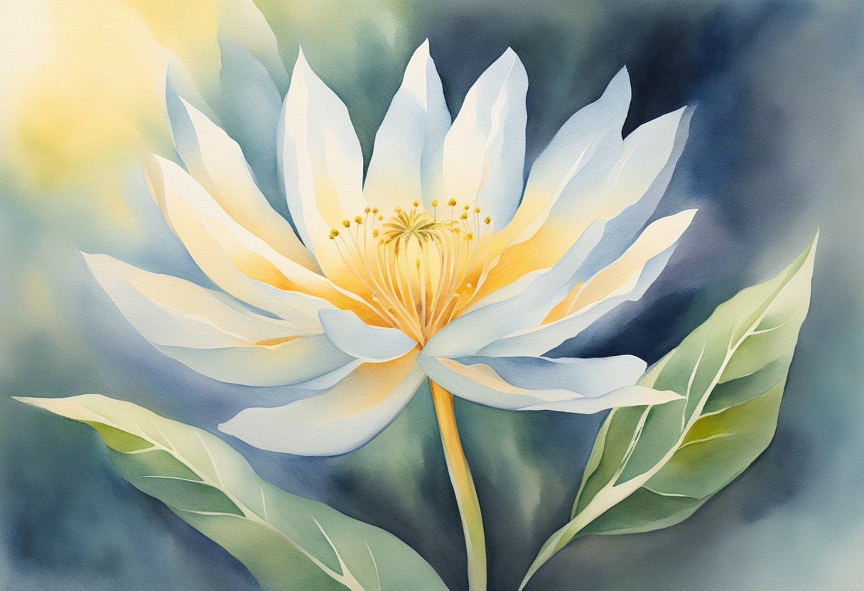 A blooming flower surrounded by beams of light, symbolizing Christian sanctification and growth in holiness