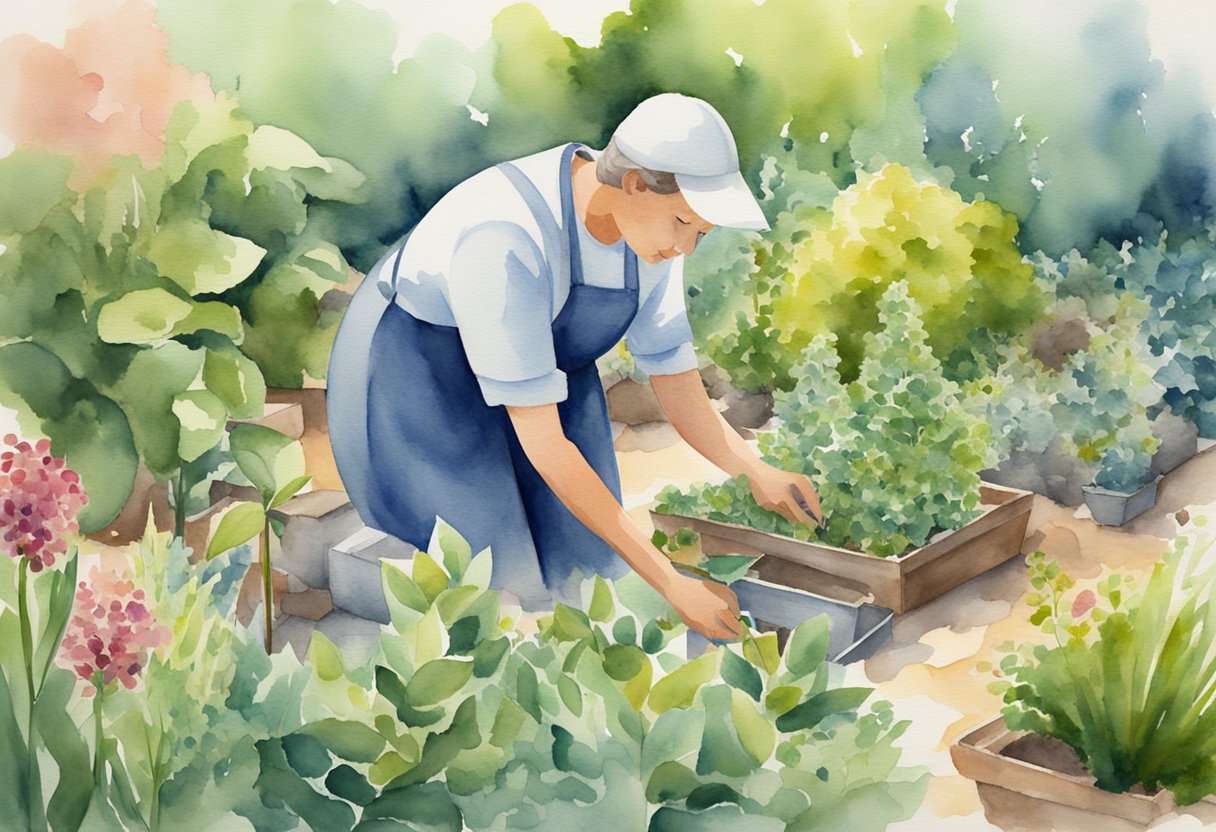 A person working in a garden, tending to the plants with care and dedication, embodying the Christian view of work as a vocation of service