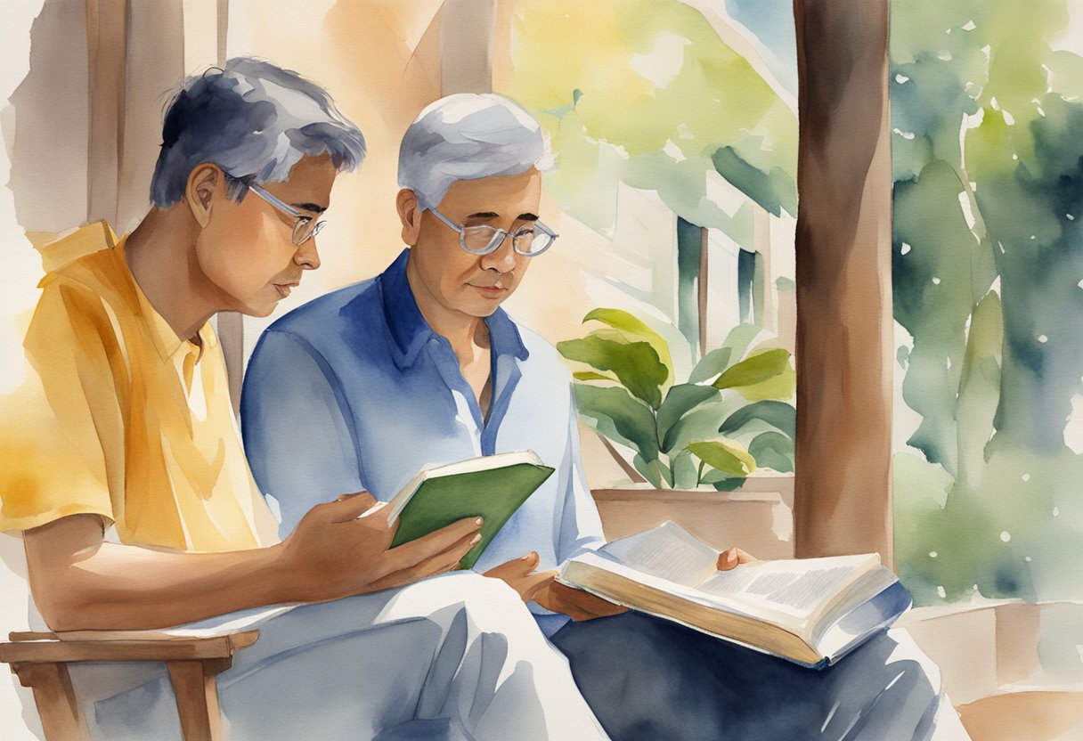 A person reading a book on cultural wisdom and another person watching a movie, with a thoughtful expression on their face