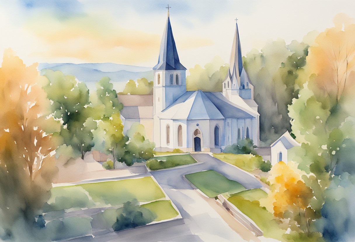 Two churches merging, their buildings joining together to create a unified and strengthened community