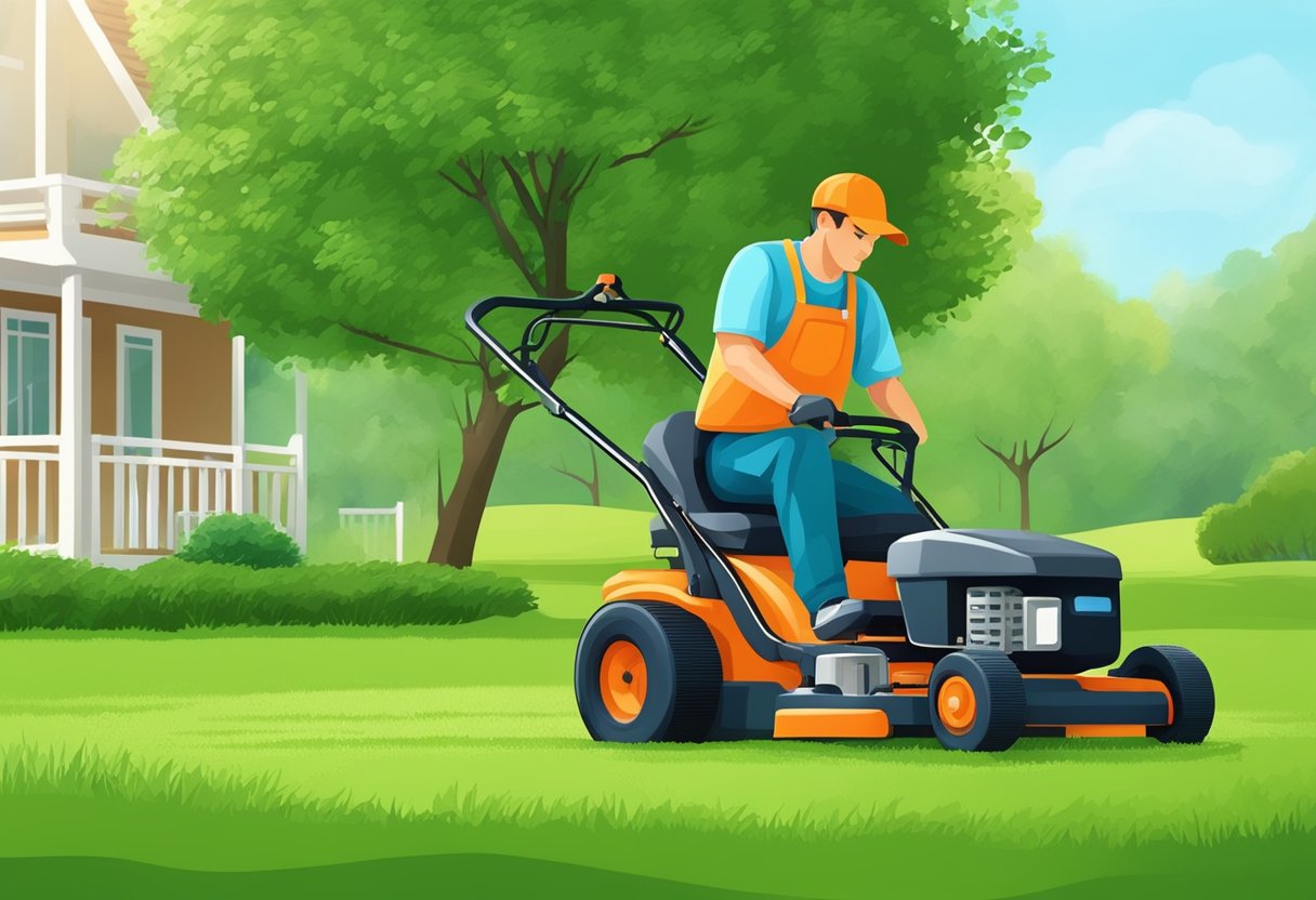 En person belufter græsplænen, spreder gødning og klipper græsset for at opretholde en sund græsplæne