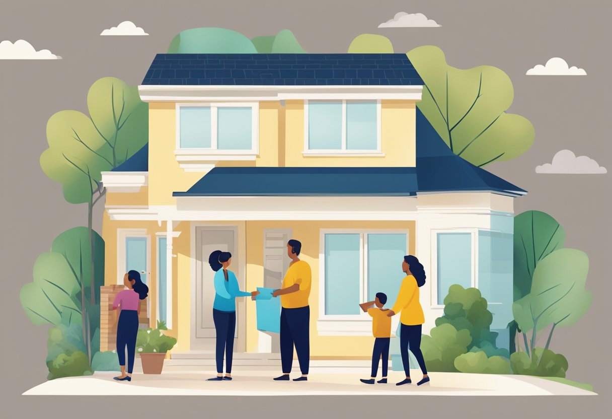 A family receiving support services and resources for hardship mortgage loans