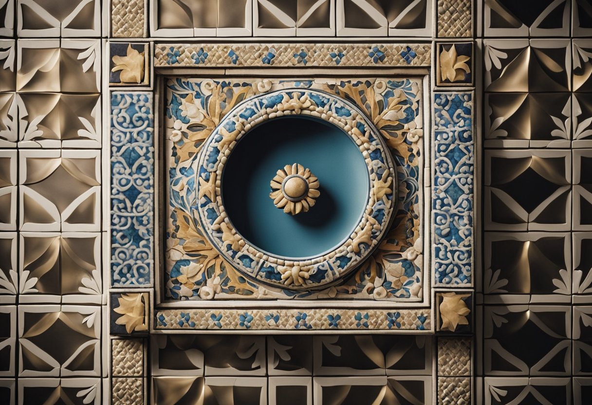 A wall niche adorned with decorative tiles, creating a textured and stylish design