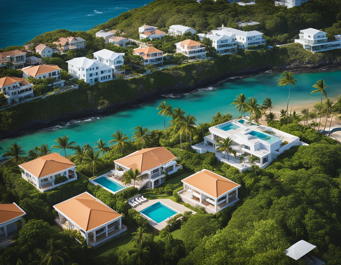 Aerial view of Puerto Rico coastline with luxury homes and ocean view