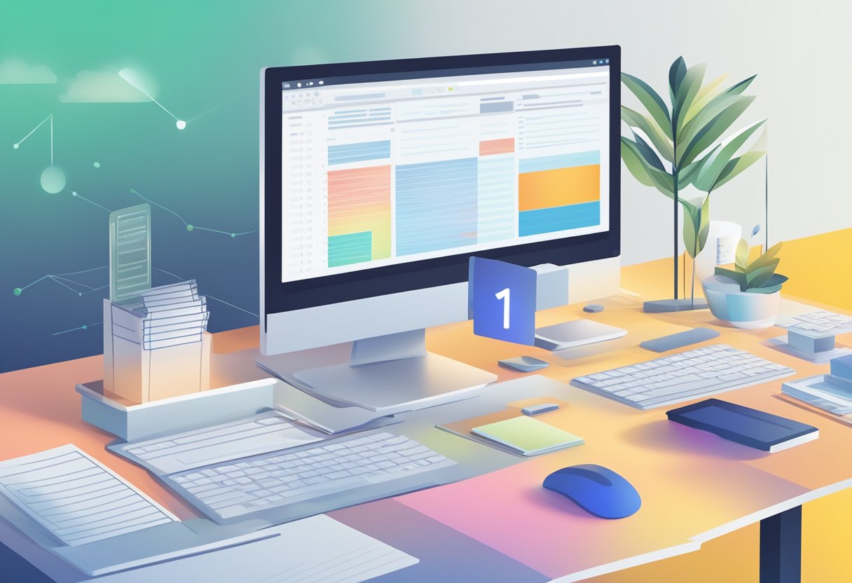A computer screen with an email inbox, AI algorithms at work, and a clock showing 5 hours saved