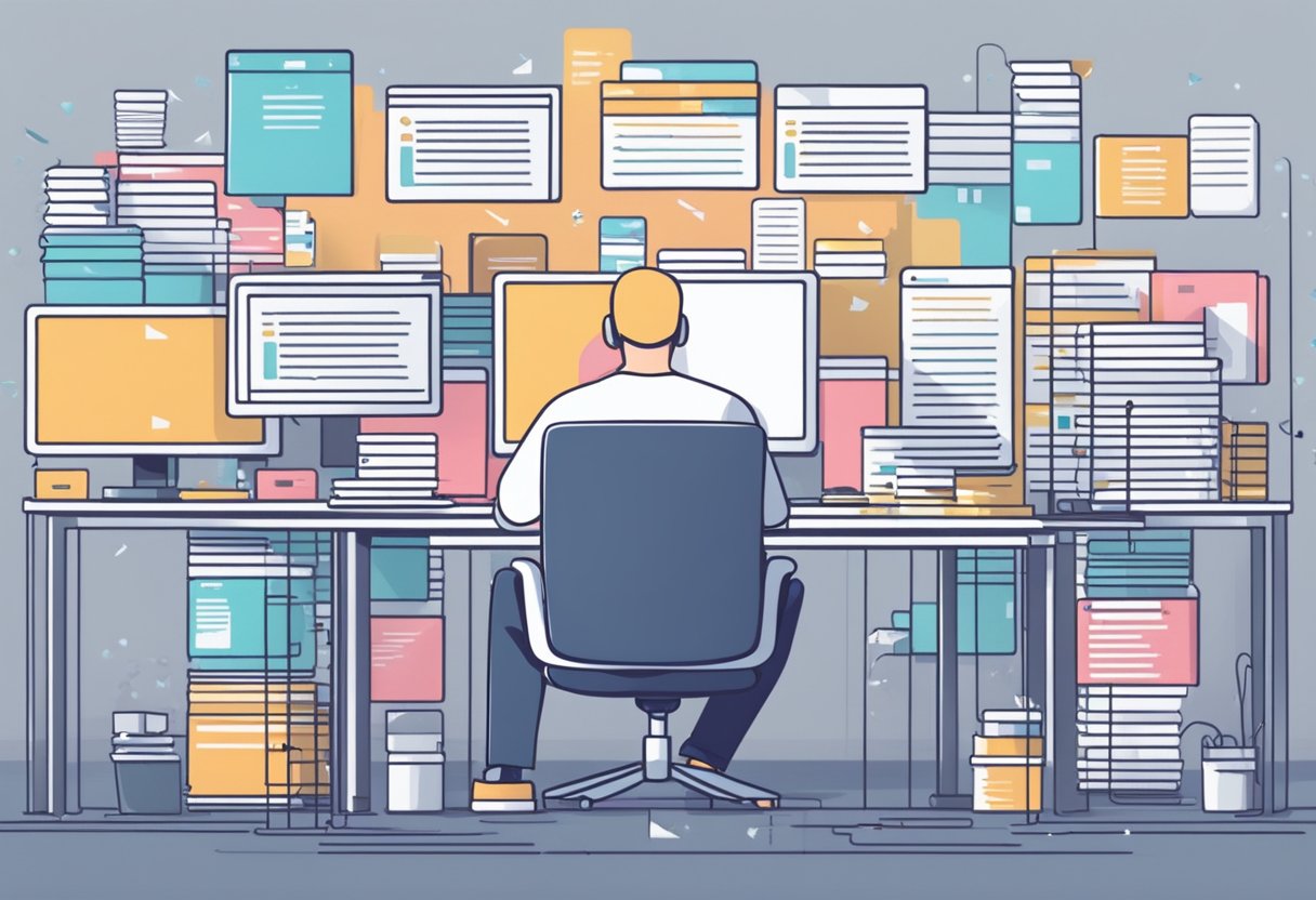 A person using a computer to organize and sort through a large volume of emails with the assistance of AI technology