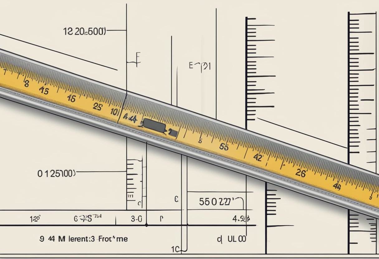 En lineal, der viser konverteringen fra fødder til meter, med målingen af en fod tydeligt markeret
