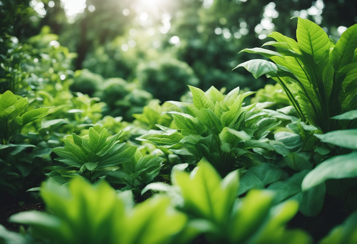 A lush green garden with vibrant, thriving plants, showcasing the benefits of magnesium for plant growth and health