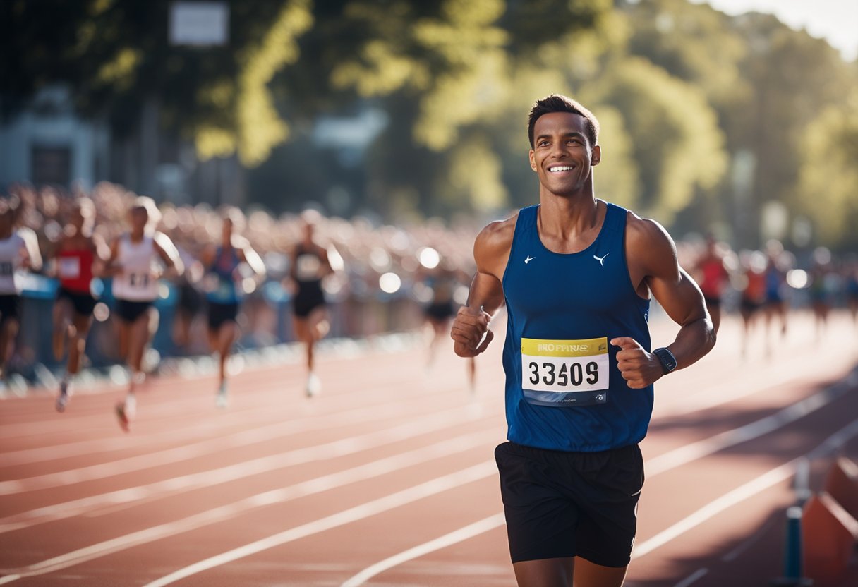 A runner crossing the finish line with ease, muscles strong and energized, showcasing the benefits of magnesium on physical performance
