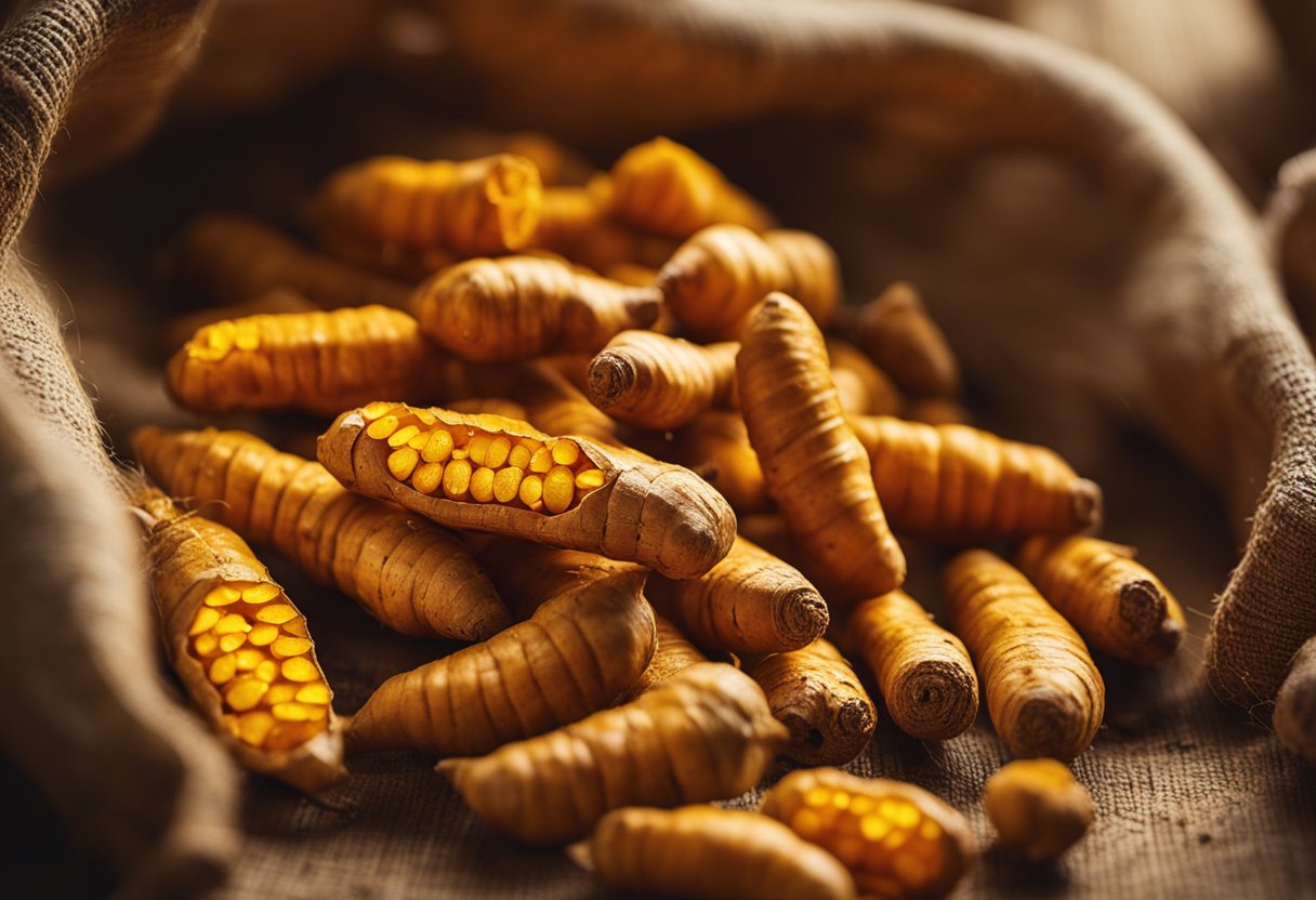 A vibrant turmeric root surrounded by glowing, radiant skin