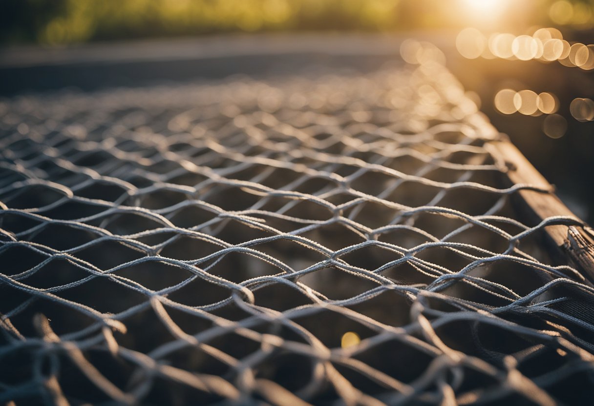 A stainless steel fishing net is laid out on a wooden dock, ready for use in catching trout and bass