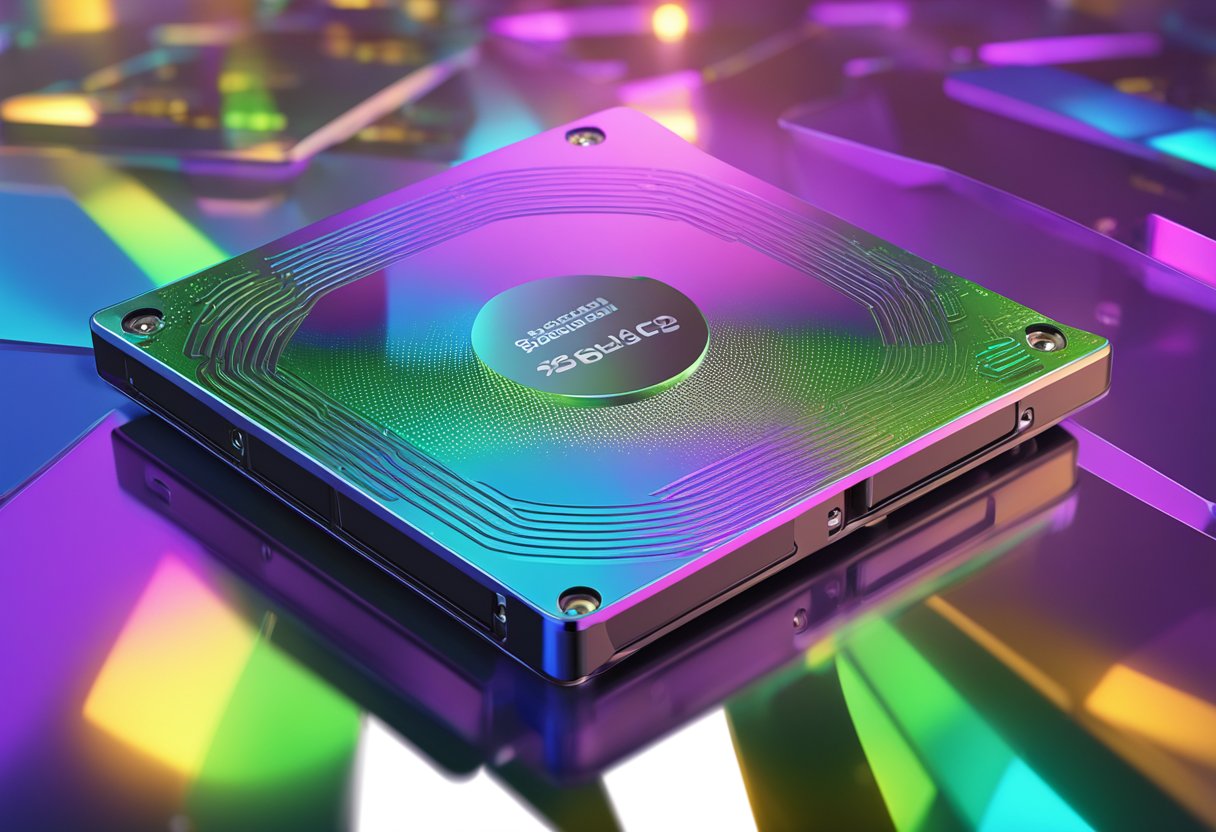 Un elegante disco sólido de 256 gb con un reflejo de bola de disco