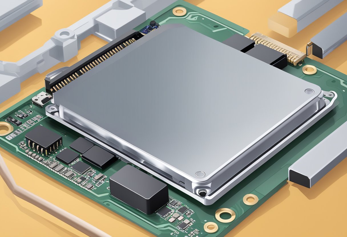 Un disco de estado sólido de 256 GB siendo instalado en un dispositivo compatible