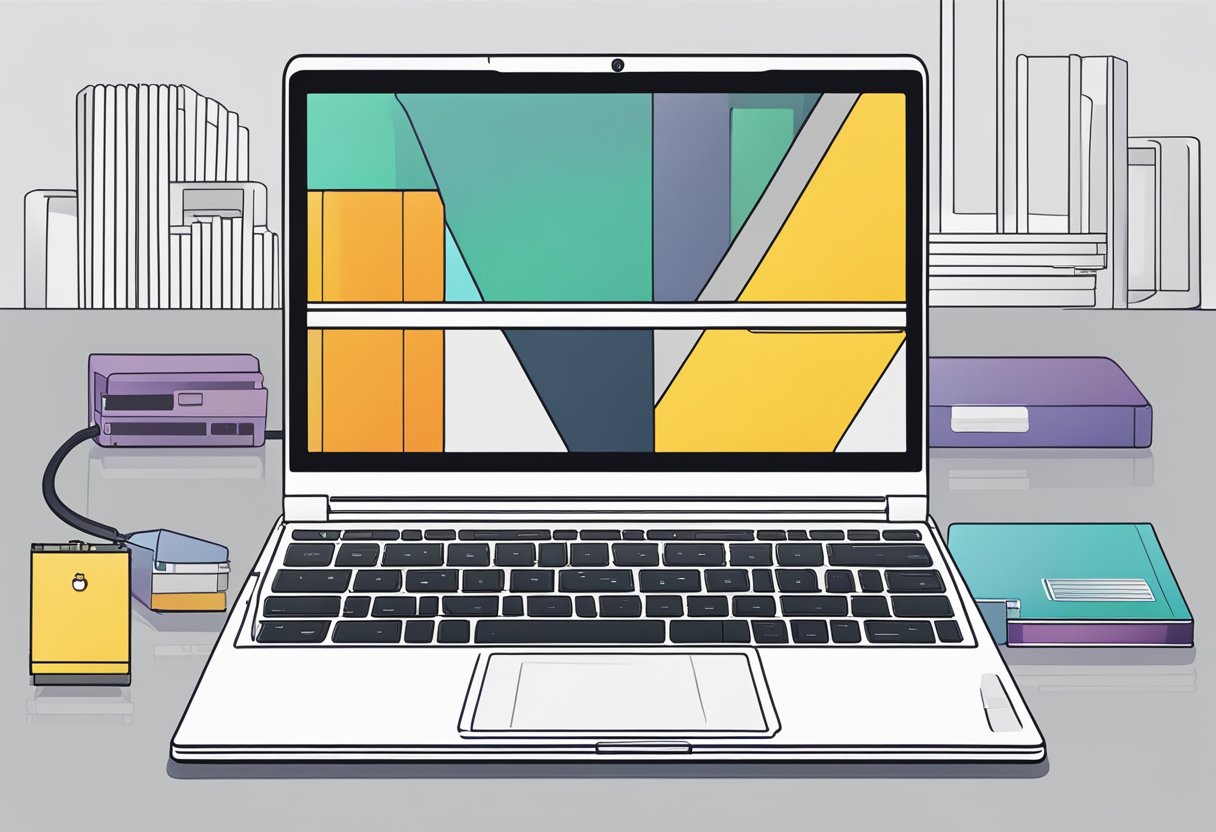 Una laptop moderna y elegante abierta para revelar un disco de estado sólido de 256GB