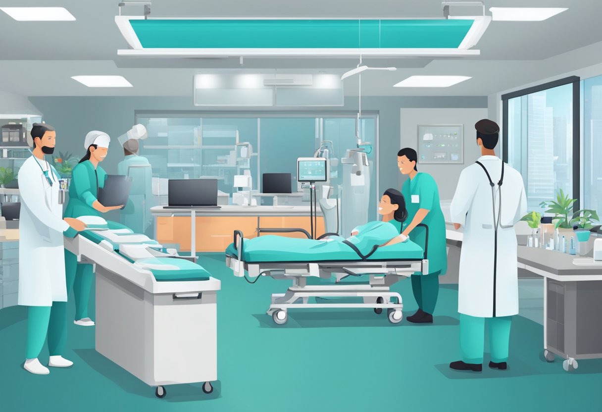 Um sistema de saúde de emergência privado com equipamentos médicos e equipe em ação