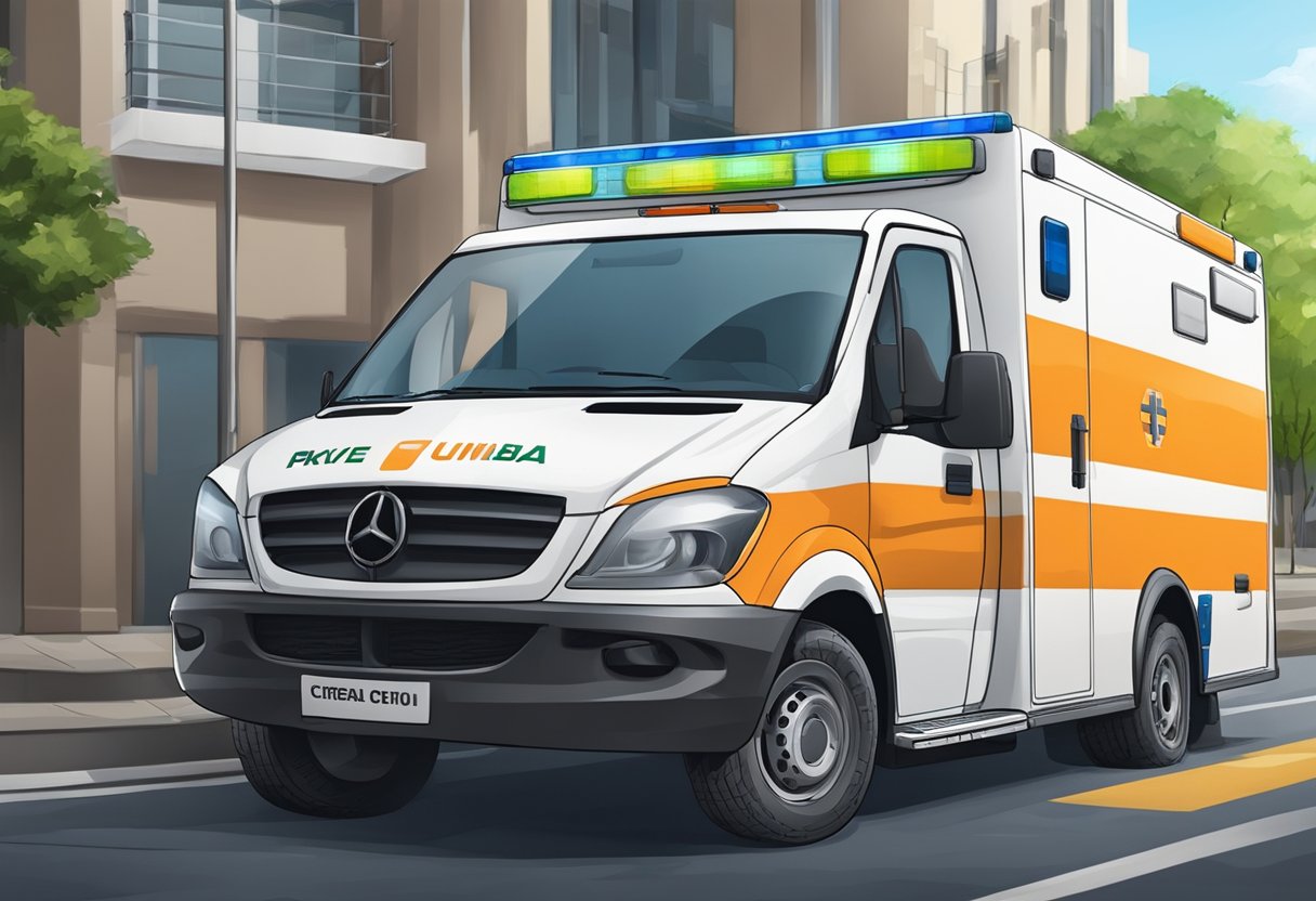 Uma ambulância particular estacionada em um local seguro e protegido em Curitiba, com ênfase na qualidade e segurança.