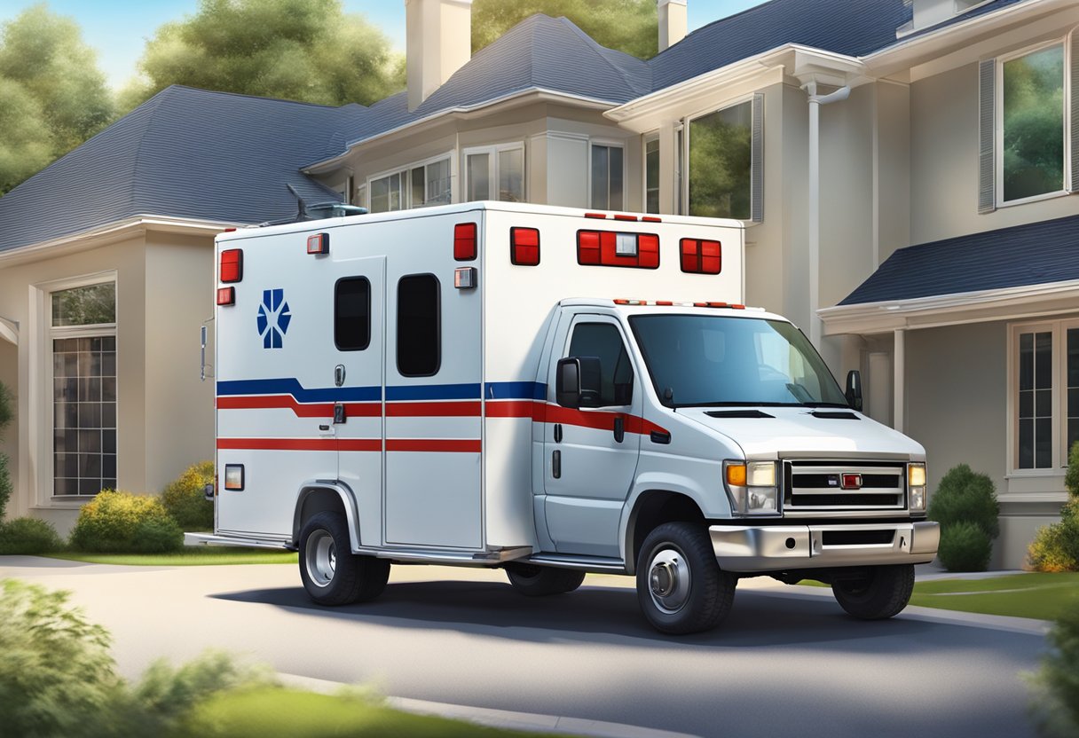 Ambulância para Remoção Particular: Solução Eficaz em Transporte Médico 7 Uma ambulância estacionada em frente a uma residência particular, com equipamentos médicos visíveis através das portas traseiras abertas.