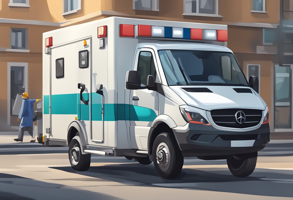 Transporte de Acamados: Segurança e Eficiência no Atendimento Domiciliar 2 Uma ambulância com um elevador hidráulico transportando um paciente em uma maca