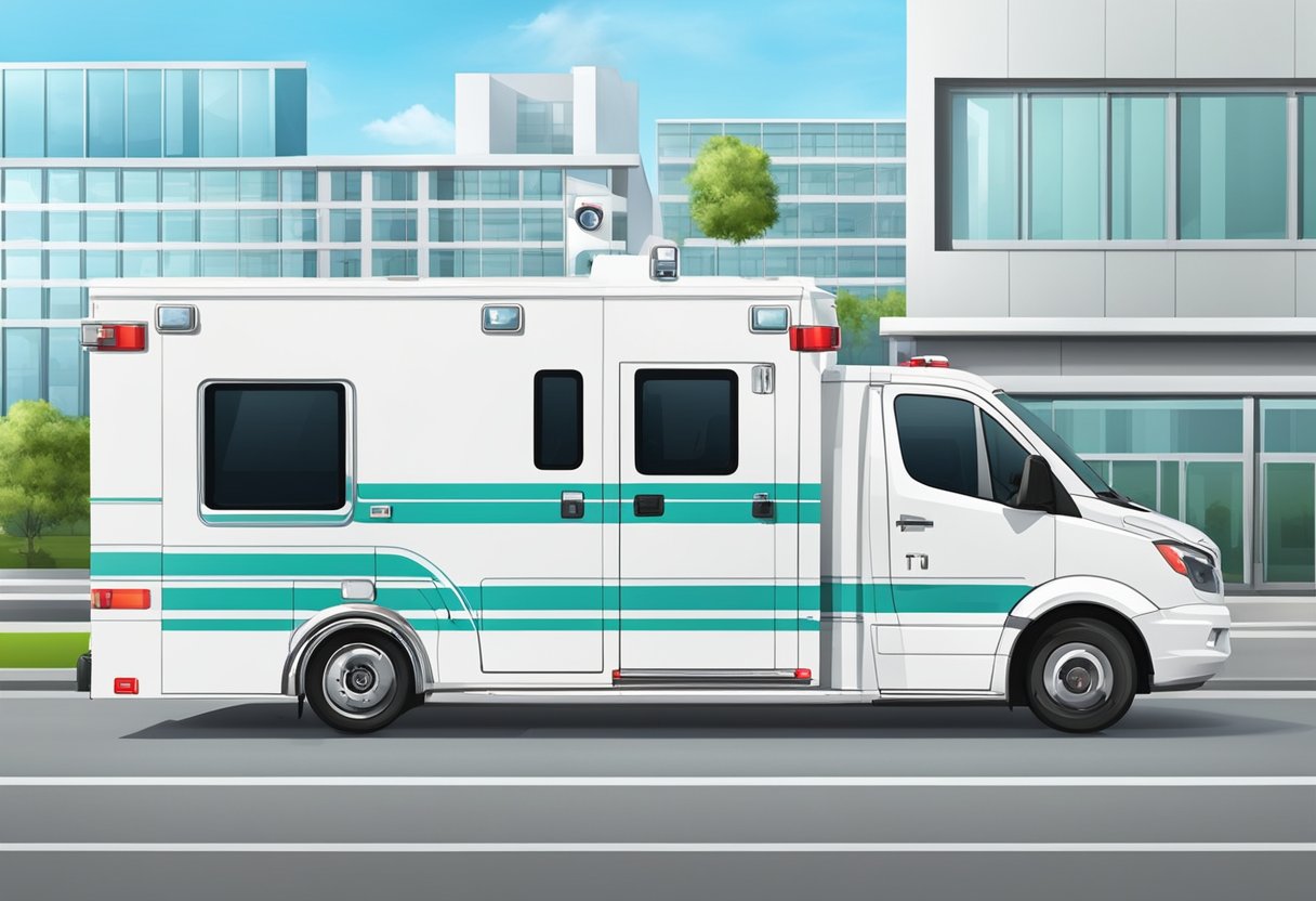 Uma ambulância moderna equipada com tecnologia médica avançada e sistemas de comunicação