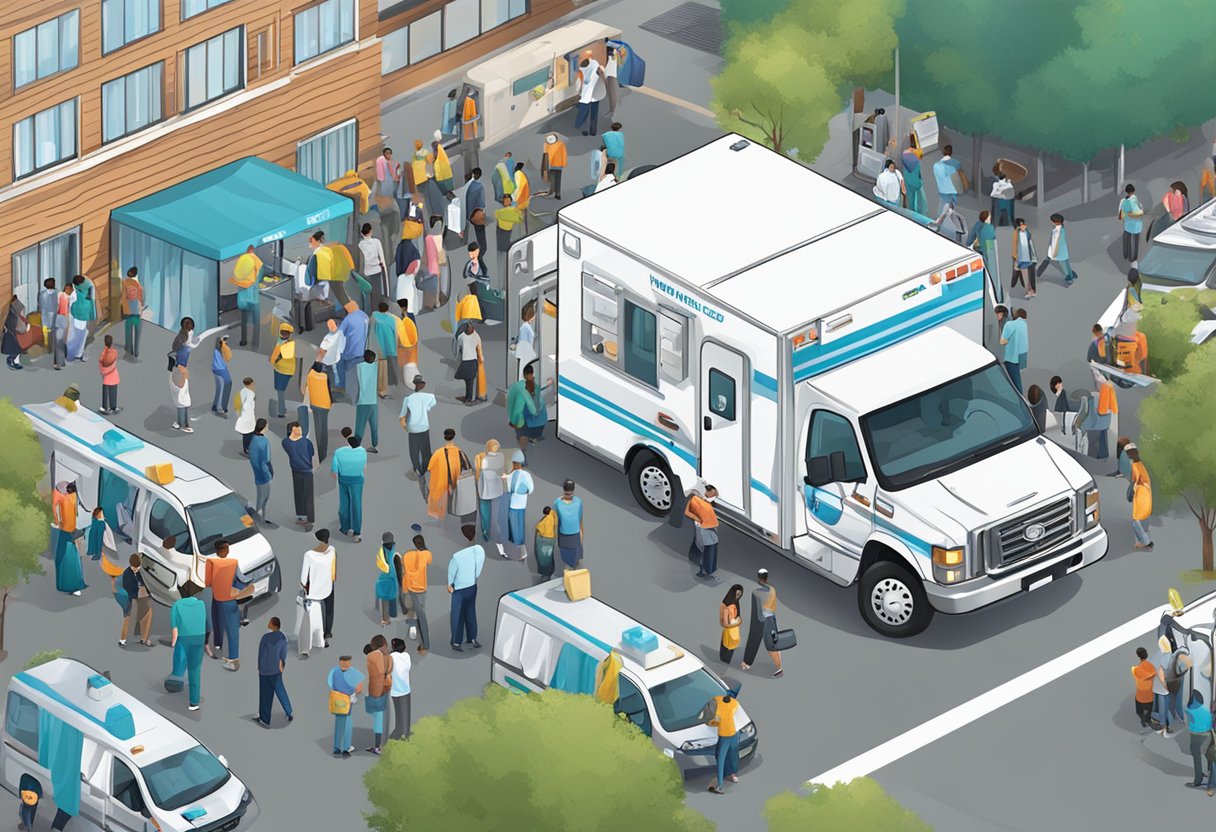 UTI Móvel para Eventos: Serviço Essencial para Segurança e Prontidão 2 Um evento movimentado com uma unidade de UTI móvel estacionada nas proximidades, pronta para fornecer cobertura médica.