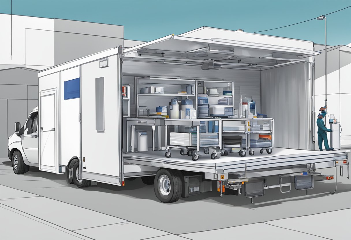 UTI Móvel para Eventos: Serviço Essencial para Segurança e Prontidão 5 Uma unidade de UTI móvel sendo construída para eventos, com equipamentos e suprimentos médicos sendo carregados em um veículo.